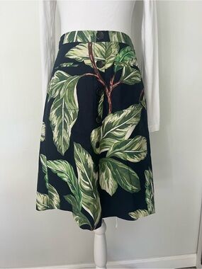 Ann Taylor Navy Skirt with Green Leaf Print